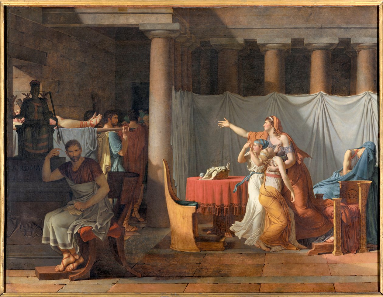 Os Lictores relatam a Lucius Junius Brutus (século VI a.C.) os corpos de seus filhos Lictors Bearing to Brutus the Bodies of his Sons de Jacques Louis David