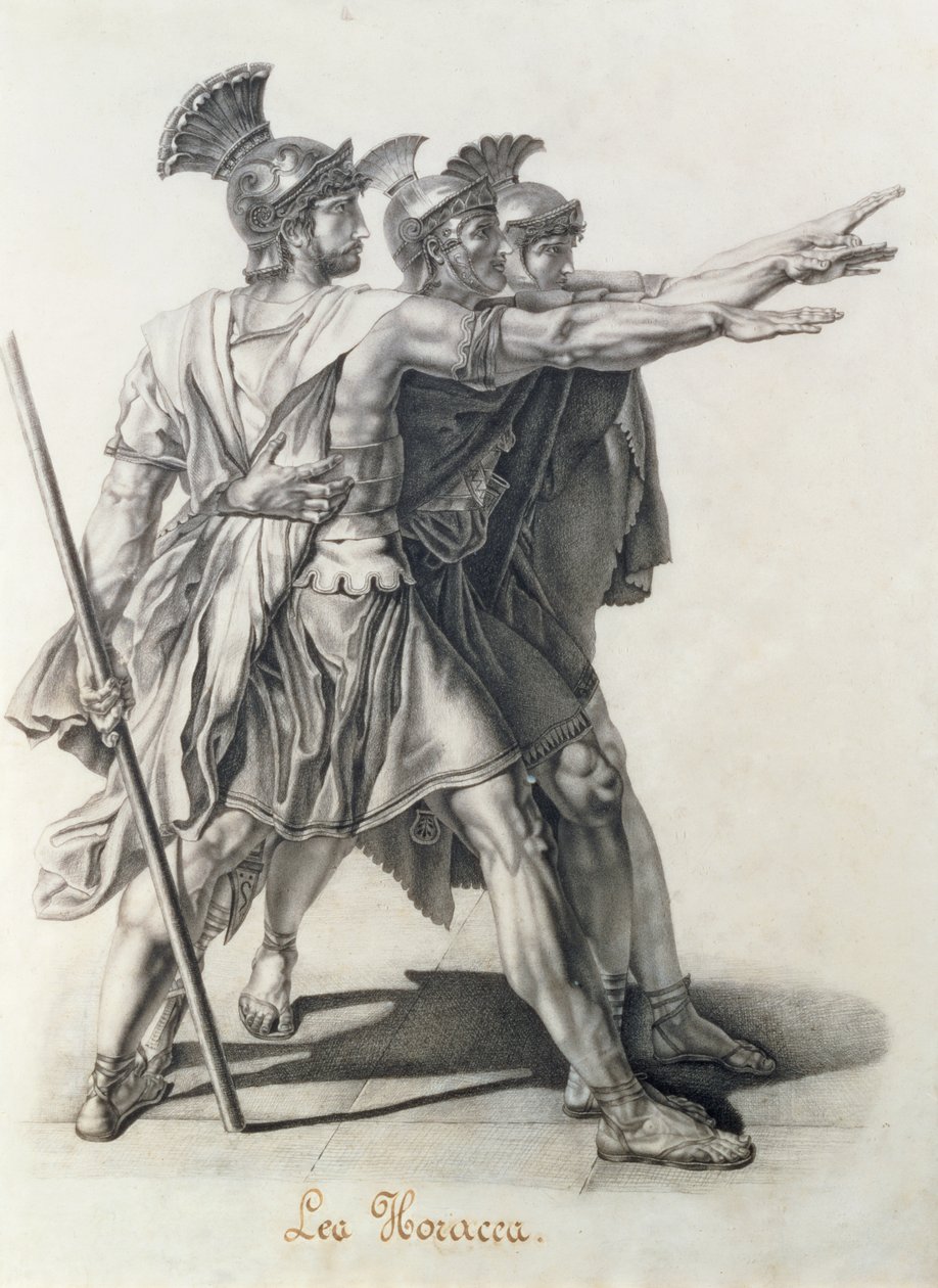 O juramento dos Horatii, detalhe do Horatii (lápis) de Jacques Louis David