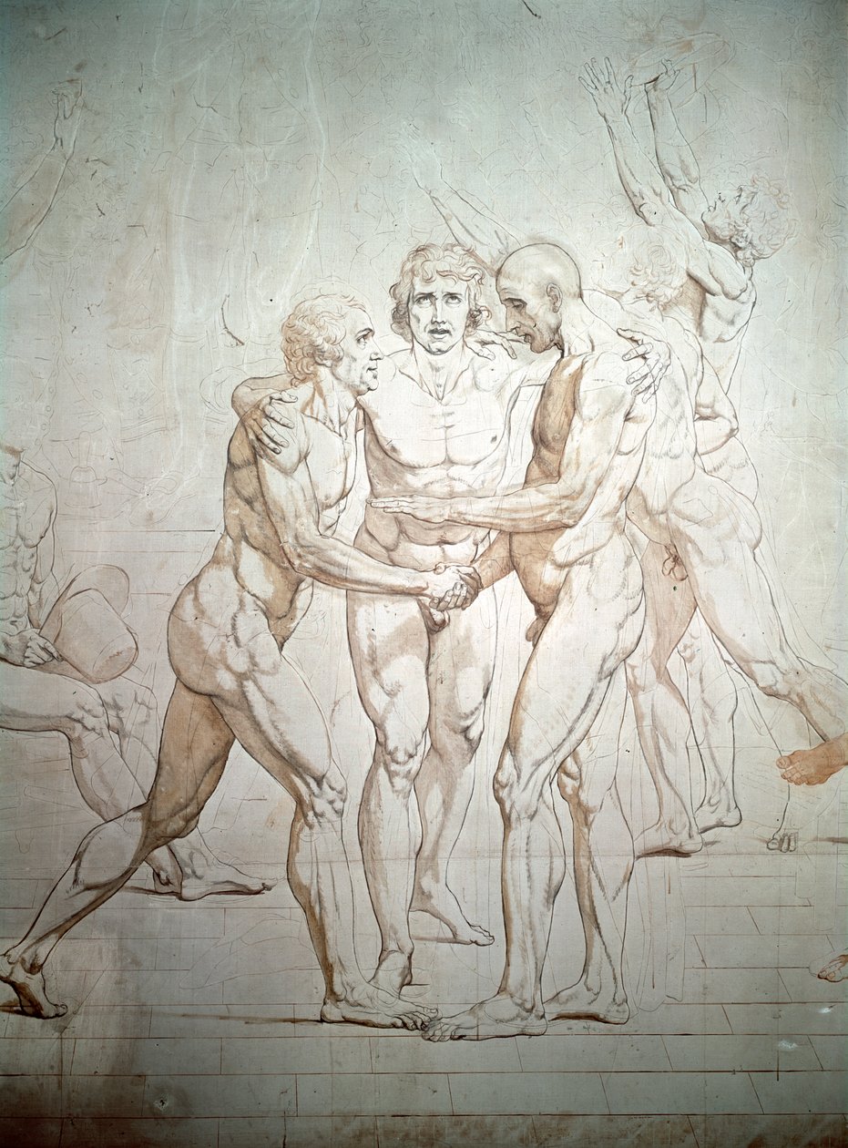O juramento da quadra de tênis inacabado, detalhe, 1791-1792 de Jacques Louis David
