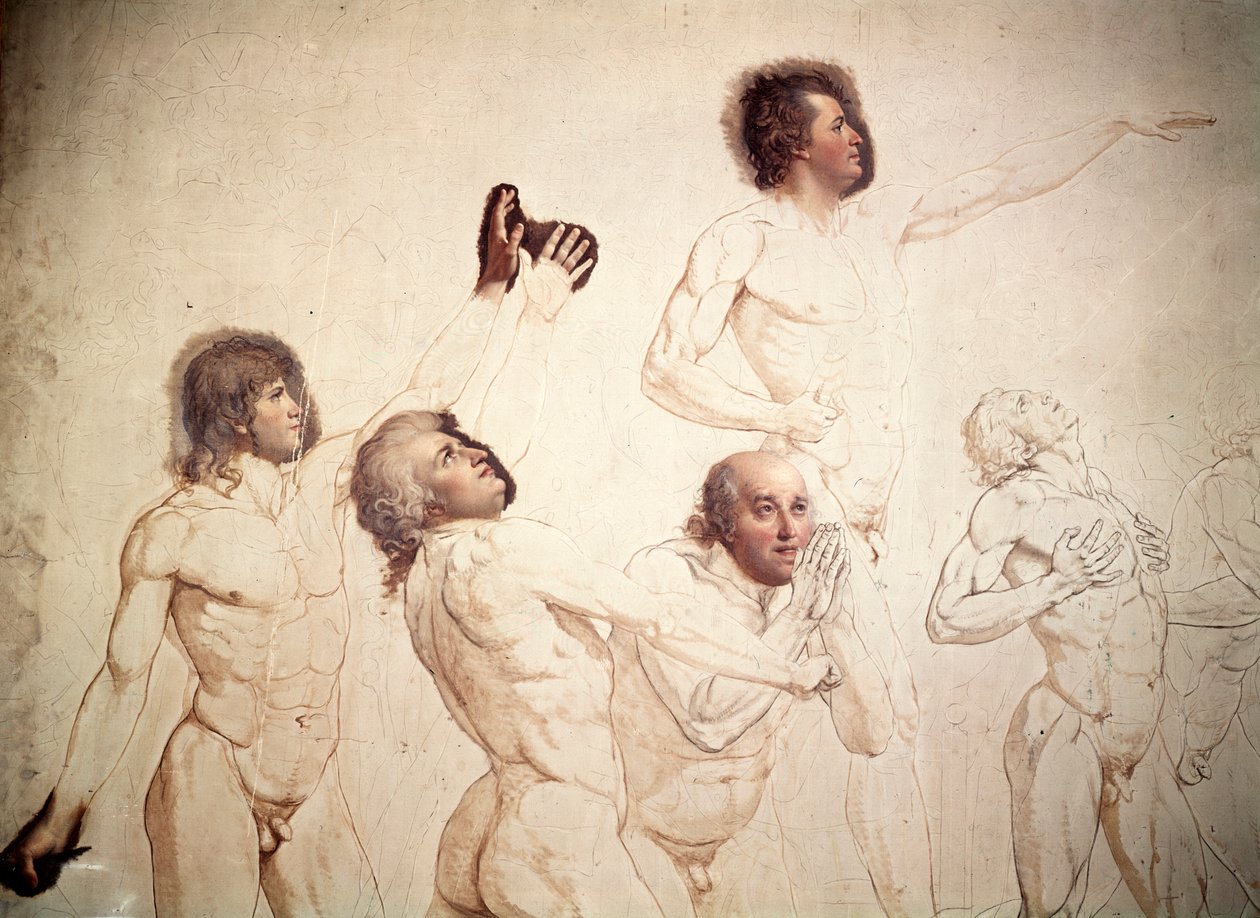 O juramento da quadra de tênis inacabado, detalhe, 1791-1792 de Jacques Louis David