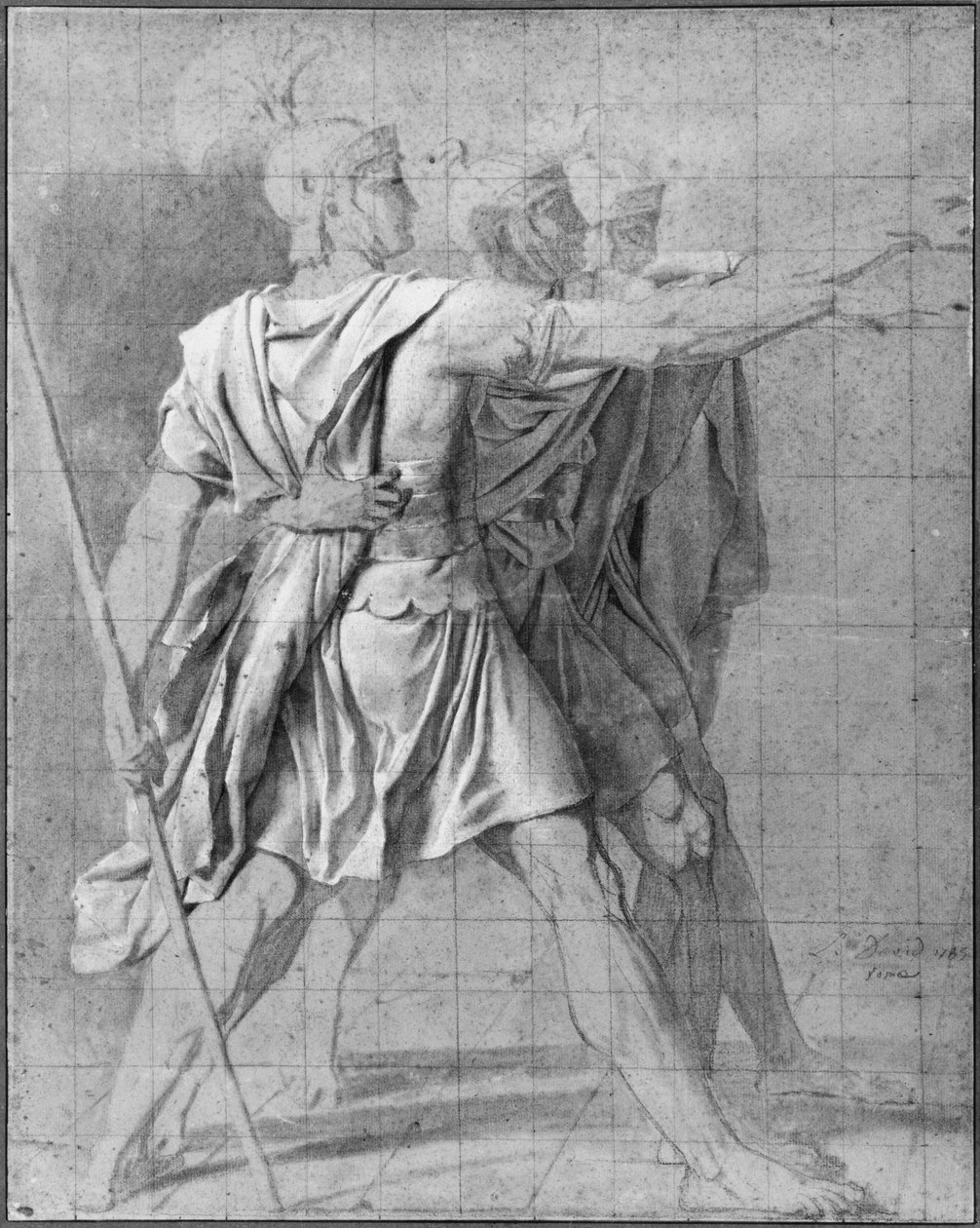 Os três irmãos Horatii estudam para &39;O Juramento dos Horácios&39;, 1785 de Jacques Louis David