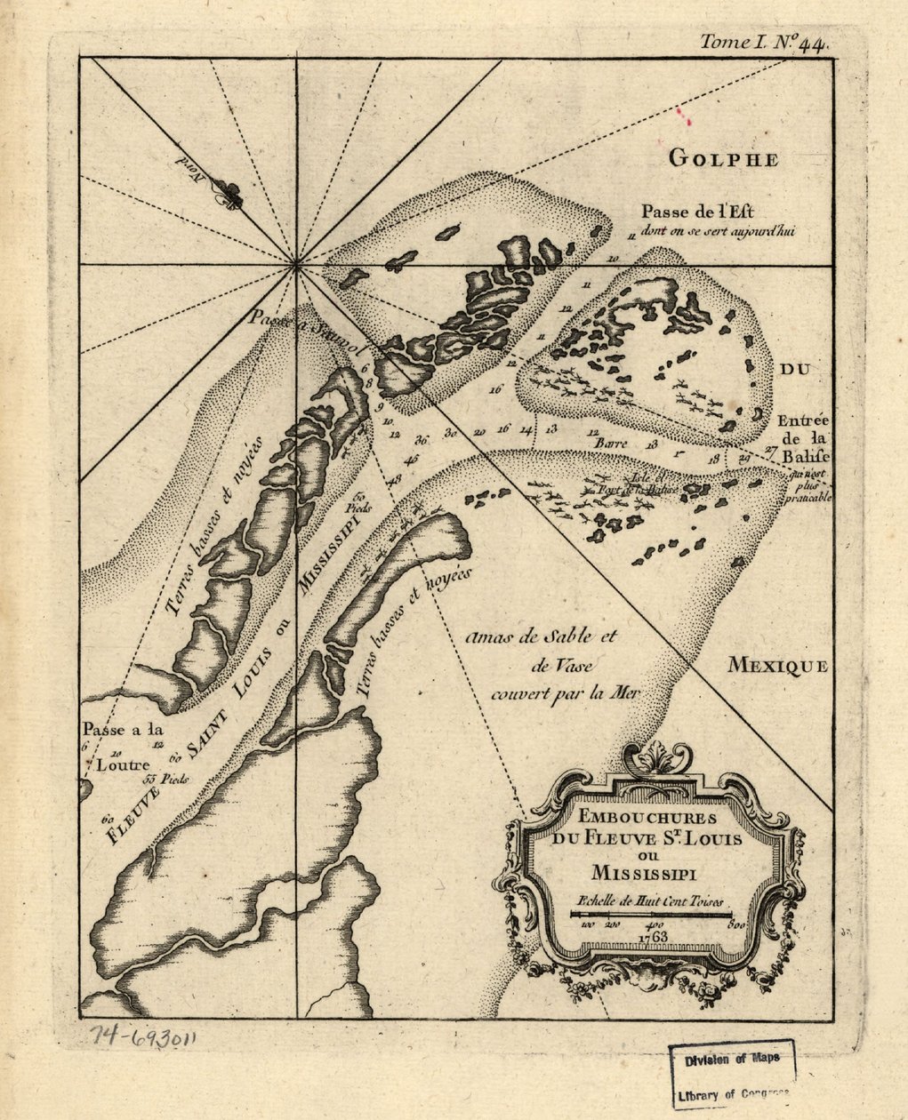 Bocas do rio St. Louis ou Mississippi. 1763. LOC 74693011 de Jacques Nicolas Bellin