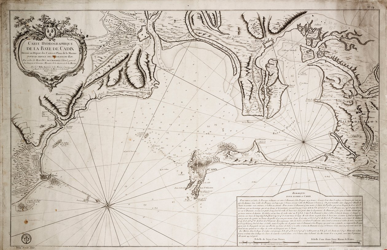 Carta hidrográfica da Baía de Cádis de Jacques Nicolas Bellin