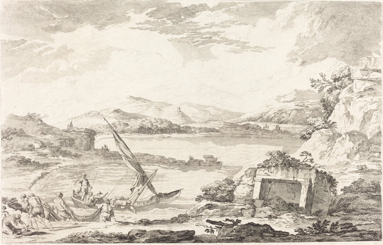 Vista do antigo porto de Phaleron, Atenas de Jacques Philippe LeBas after Julien David Le Roy
