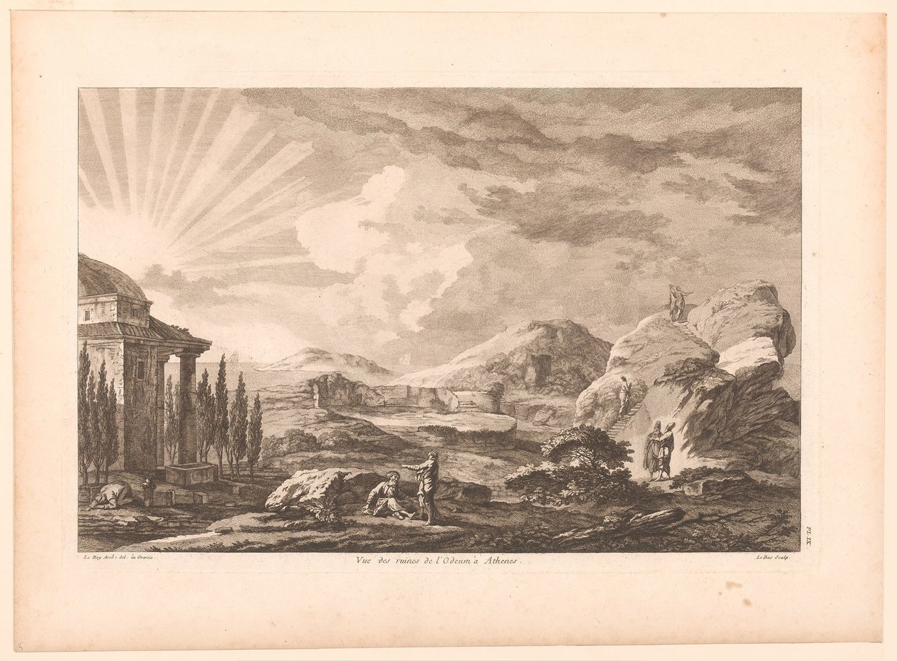 Vista de uma ruína em Atenas, possivelmente o Teatro Dionísio
Vue des ruines de l