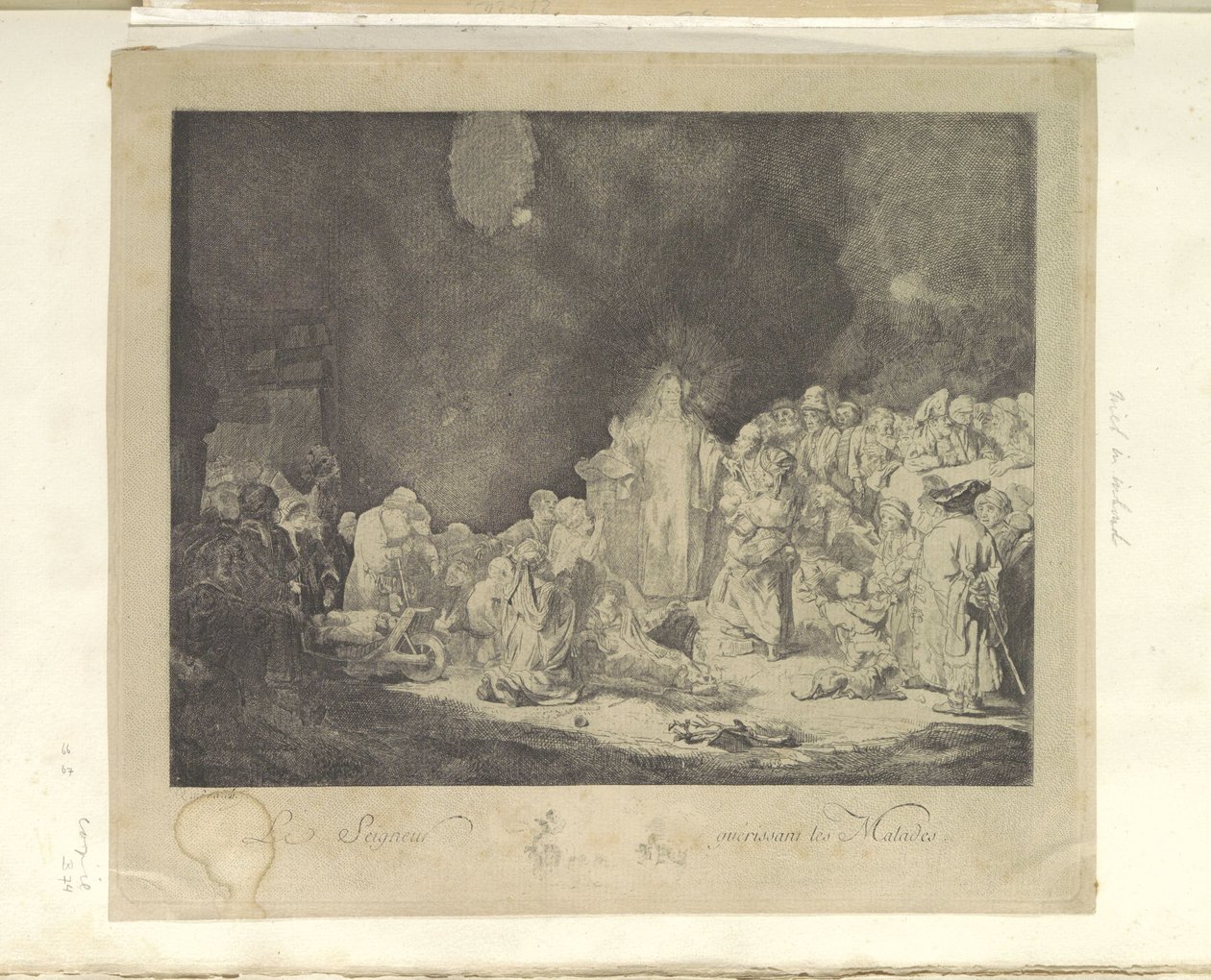 Predikende Christus (De Honderdguldenprent) O Senhor Curando os Doentes (título no objeto) Coleção de oitenta e cinco gravuras originais (título da série) de Jacques Philippe Le Bas