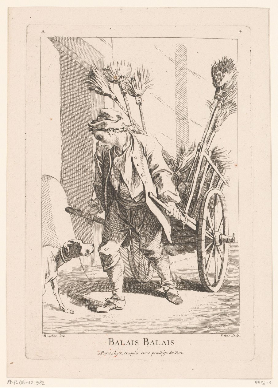 Vendedor ambulante com vassouras
Balais Balais (título sobre o objecto)
Cris de Paris (título da série)
Vendedores de rua de Paris (título da série) de Jacques Philippe Le Bas