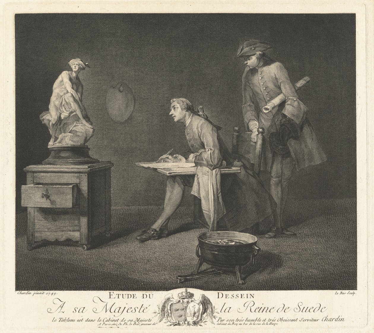 Estudo do desenho (A lição de desenho) de Jacques Philippe Le Bas after Jean Siméon Chardin