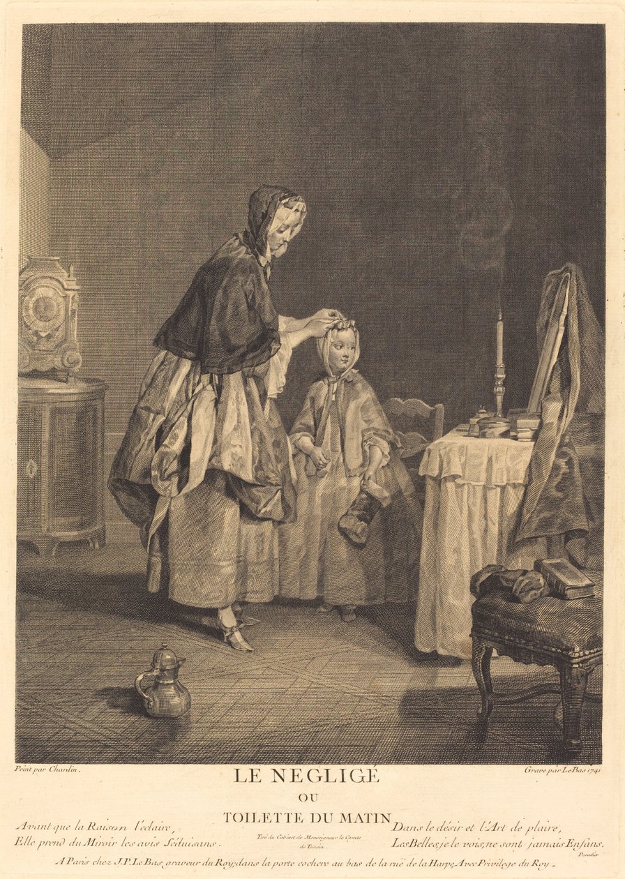 A negligência, ou o banheiro da manhã de Jacques Philippe Le Bas after Jean Siméon Chardin