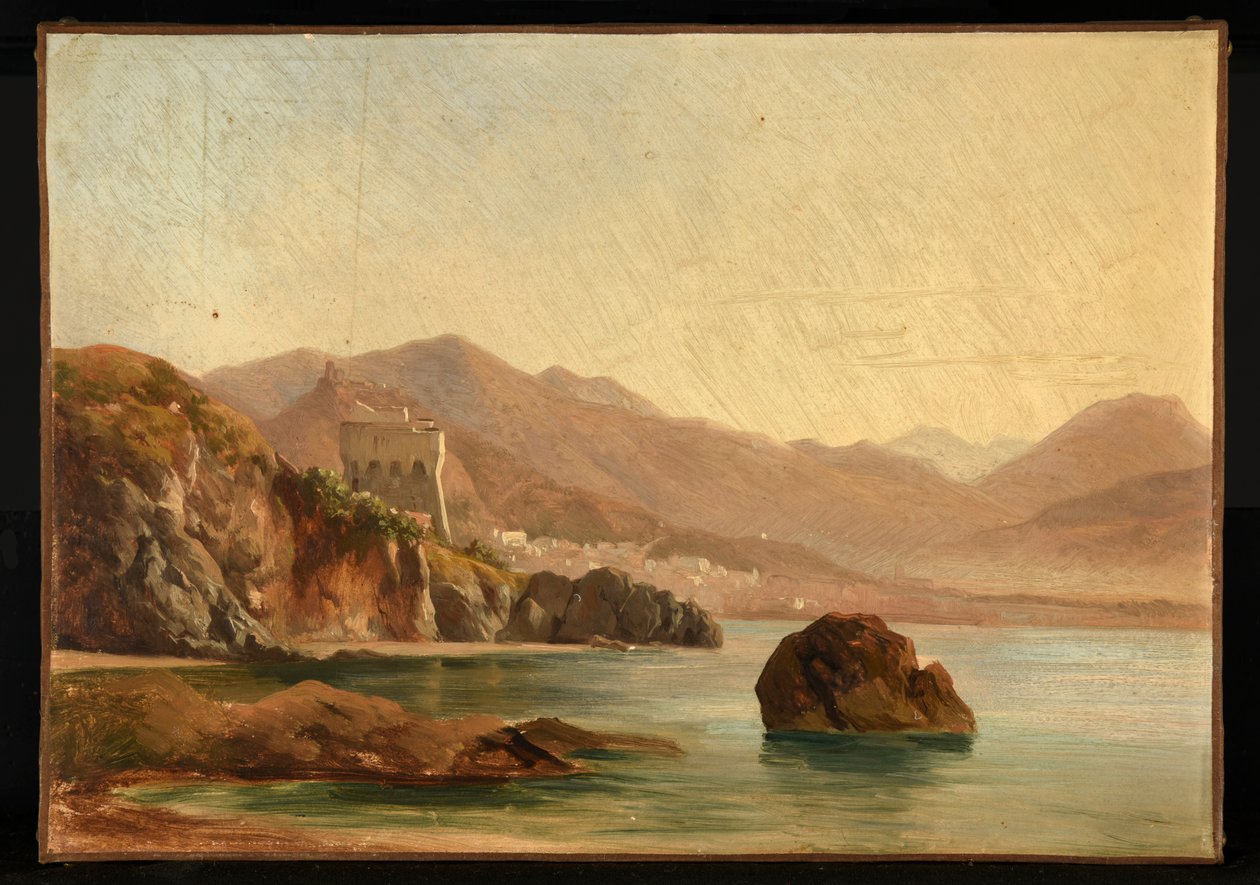 Lago rodeado de rochas de Jacques Raymond Brascassat