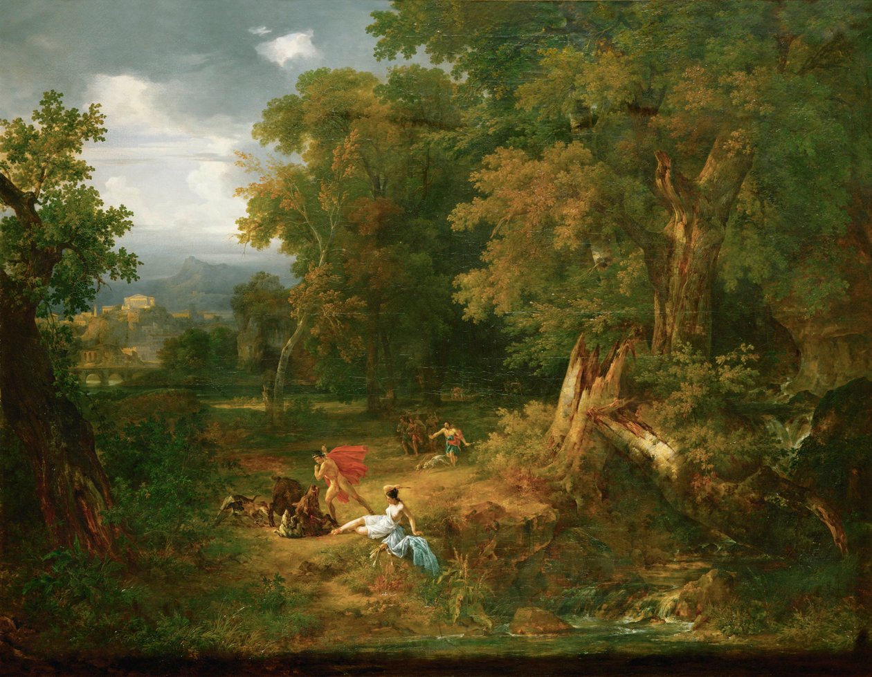 Meleager mata o javali de Calydon ... (óleo sobre tela) de Jacques Raymond Brascassat
