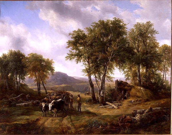 Lenhadores Deixando a Floresta em Millau, 1832 de Jacques Raymond Brascassat