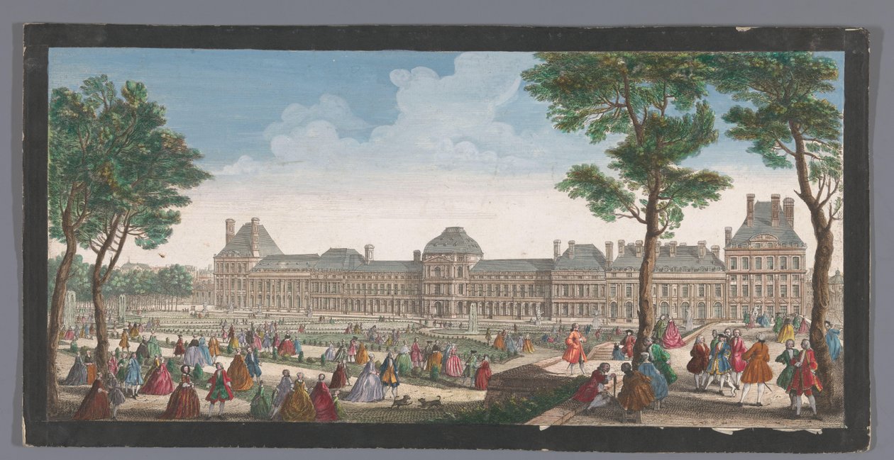Vista do Palais des Tuileries em Paris vista do Jardin des Tuileries Les promenades du Palais Thuilleries (título no objeto) de Jacques Rigaud