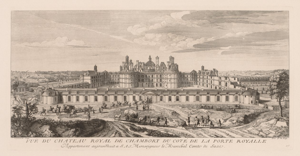 Vista do Castelo Real de Chambord, do lado do Portão Real de Jacques Rigaud