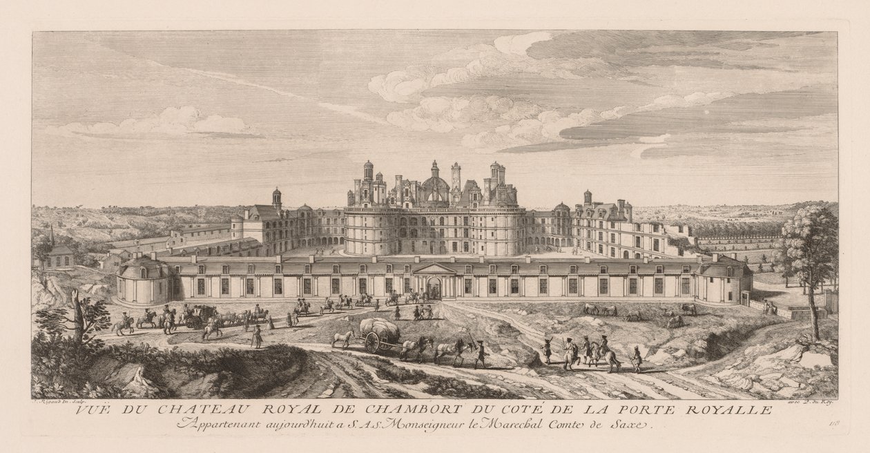 Vista do Castelo Real de Chambord, do lado do Portão Real de Jacques Rigaud
