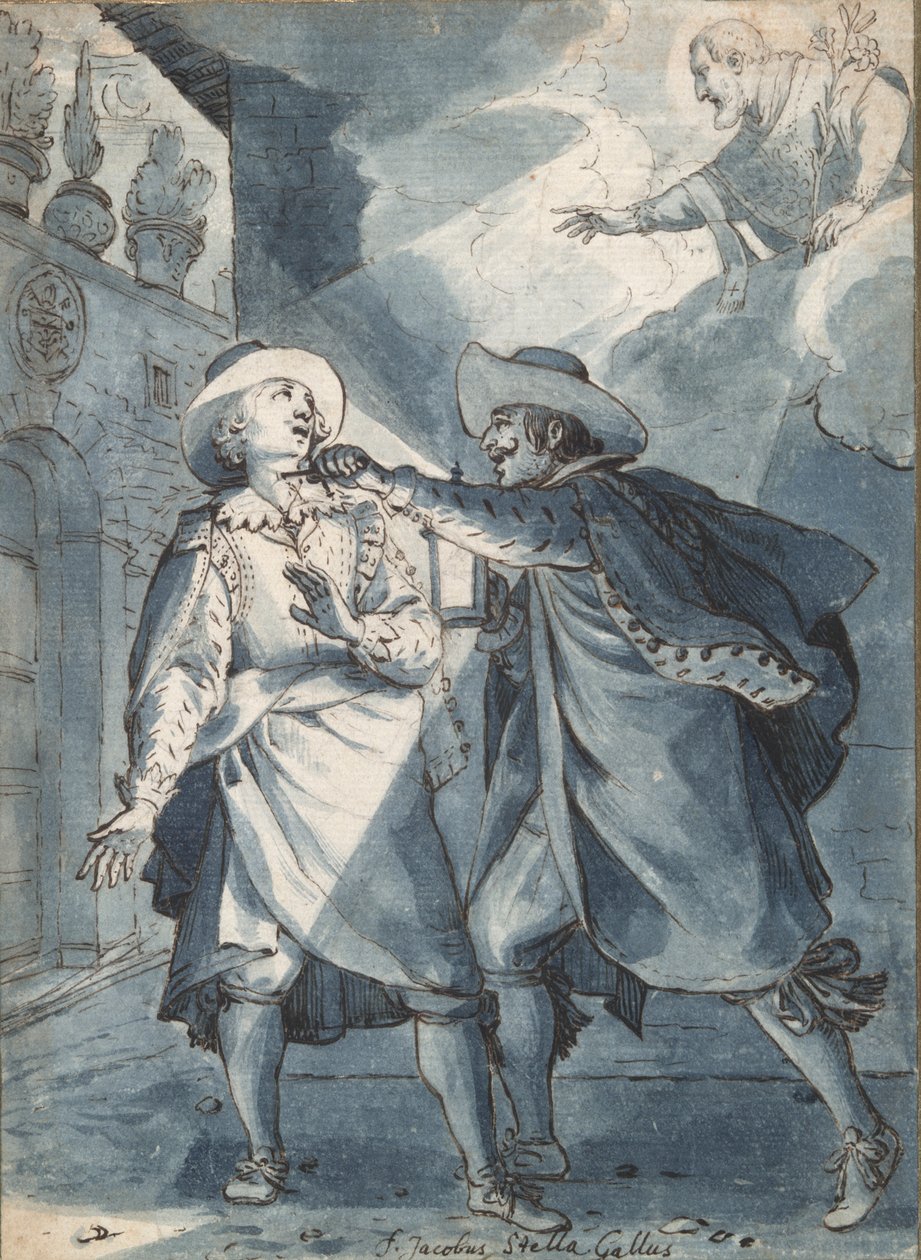 O apunhalamento de Paolo de Bernardis, estudo preparatório para uma gravura de Christian Sas de Jacques Stella
