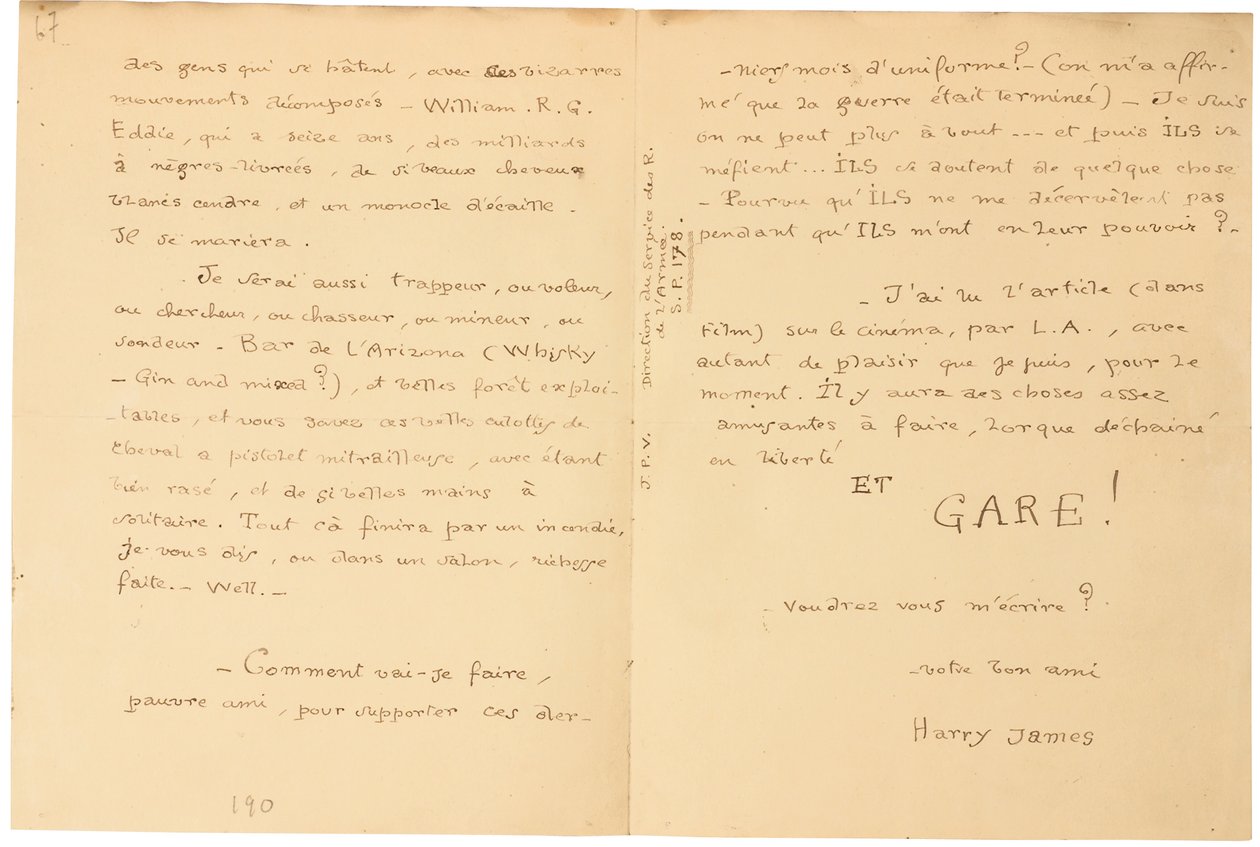 Carta de guerra autografada de Jacques Vache