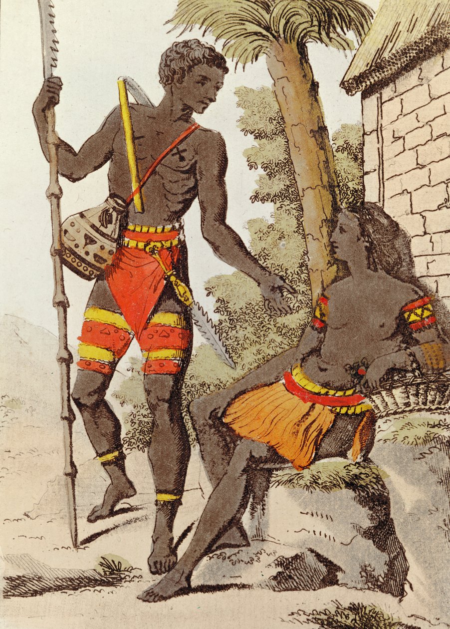 Homem e mulher das ilhas Palau, 1805 (gravura a cores) de Jacques after Grasset de Saint Sauveur