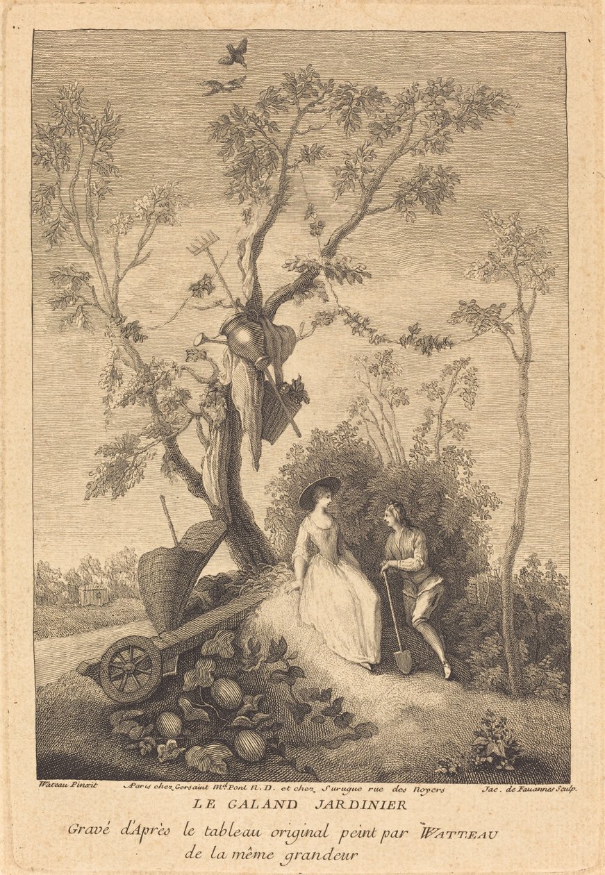 O jardineiro galante de Jacques de Favanne after Antoine Watteau