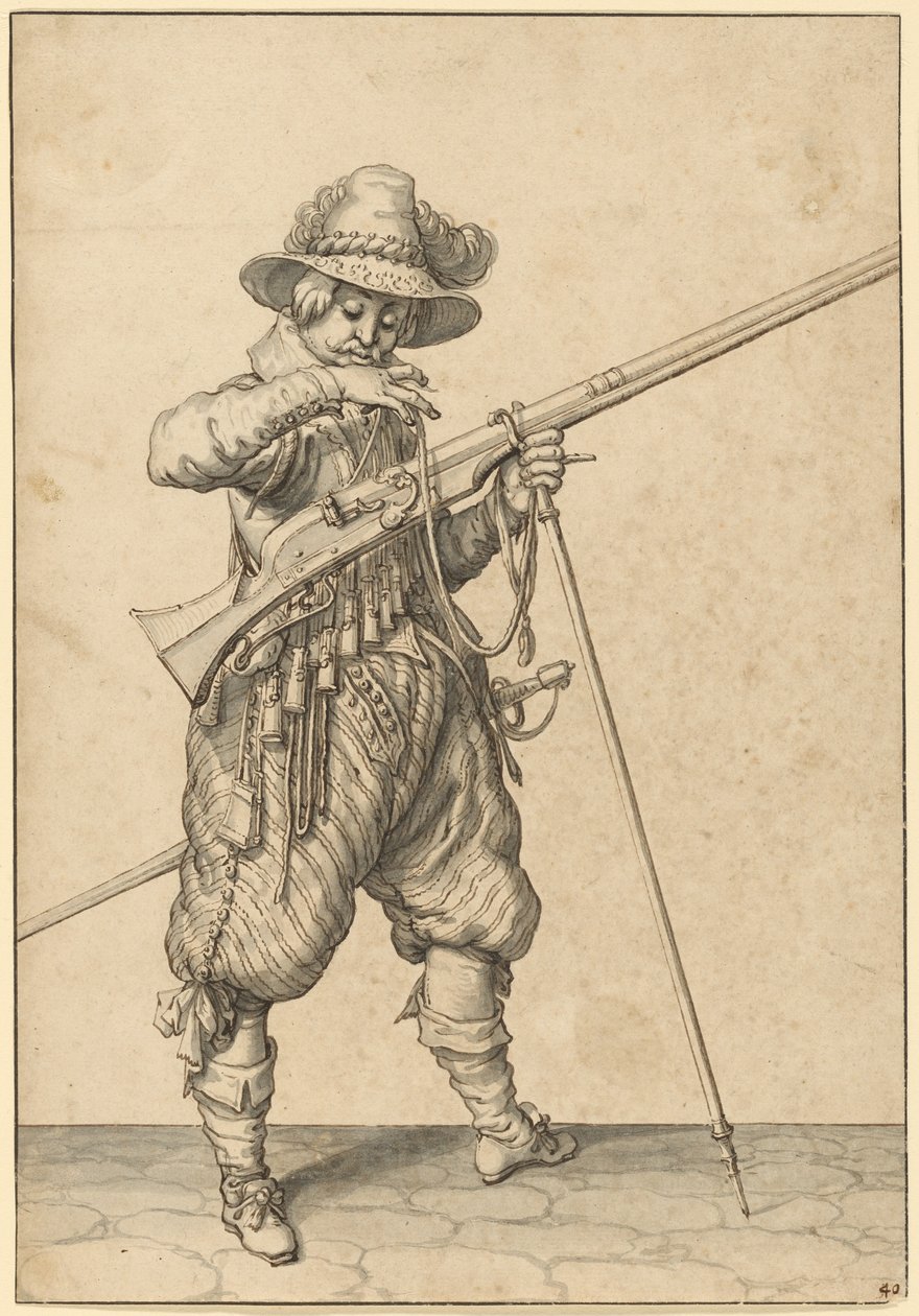 Um soldado de guarda a apagar o fósforo de Jacques de Gheyn II