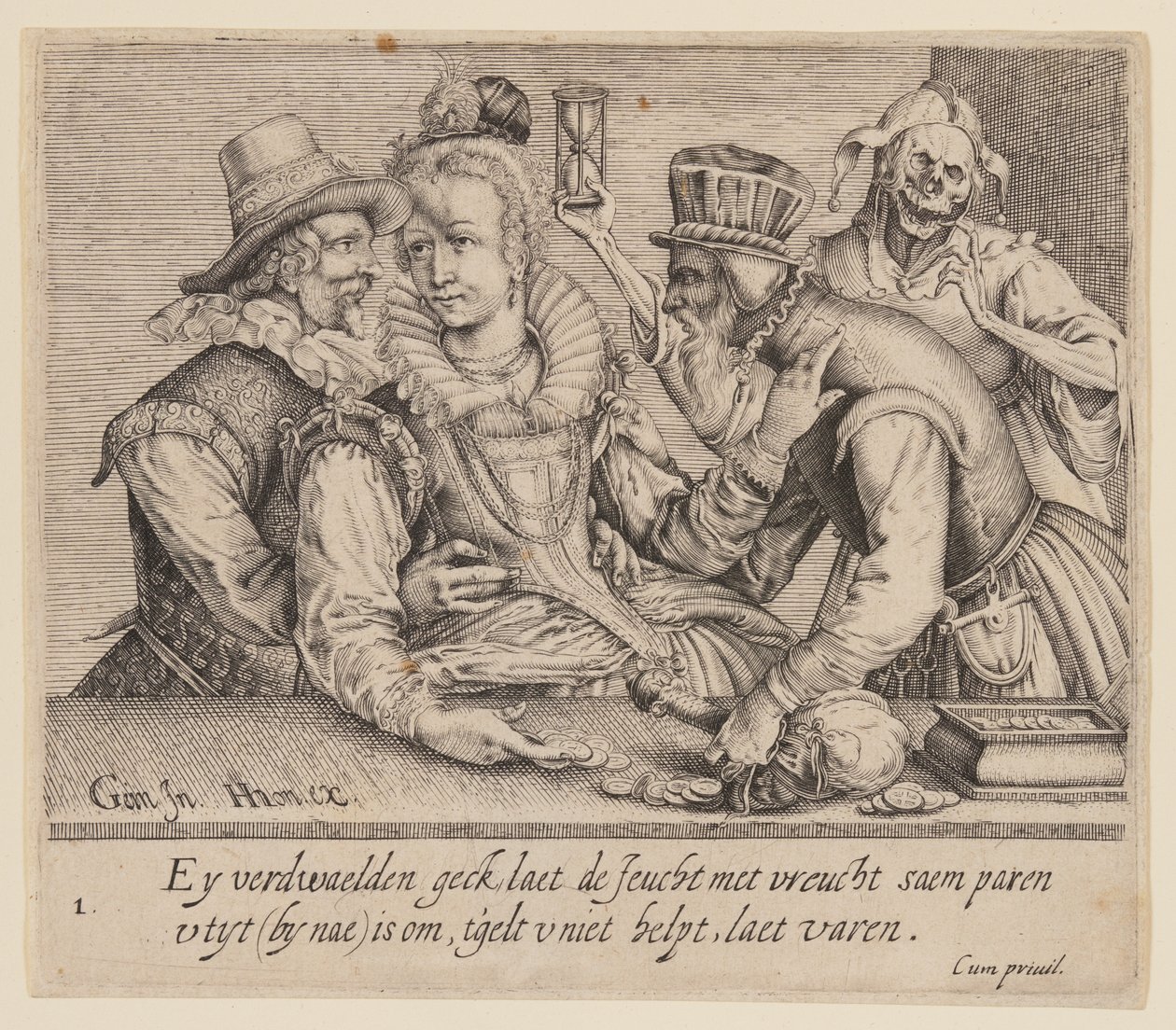 Uma mulher jovem entre um homem jovem e um homem velho, de Amantes desiguais de Jacques de Gheyn II