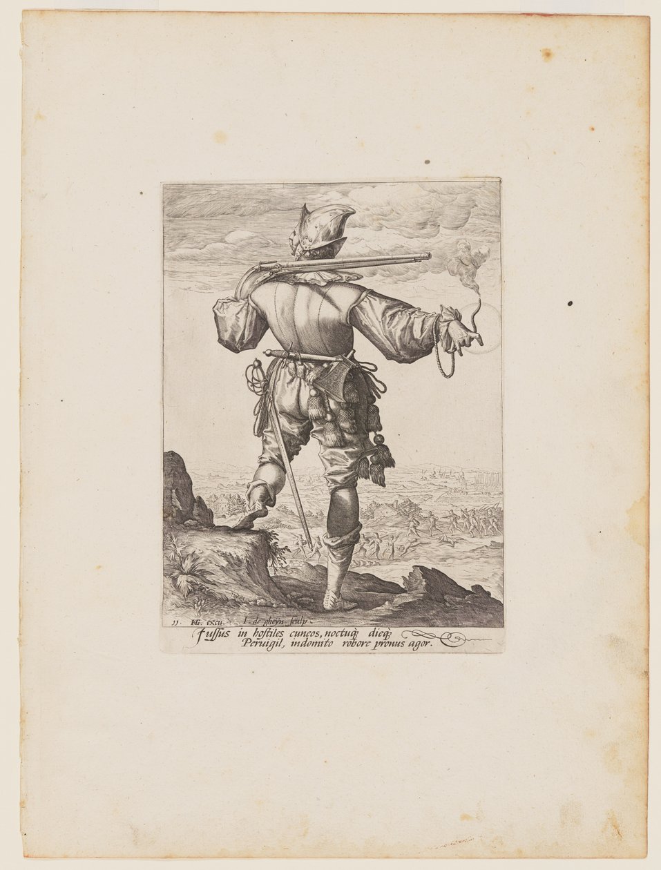 Mosqueteiro de capacete, de Oficiais e soldados da guarda-costas do Imperador Rodolfo II de Jacques de Gheyn II