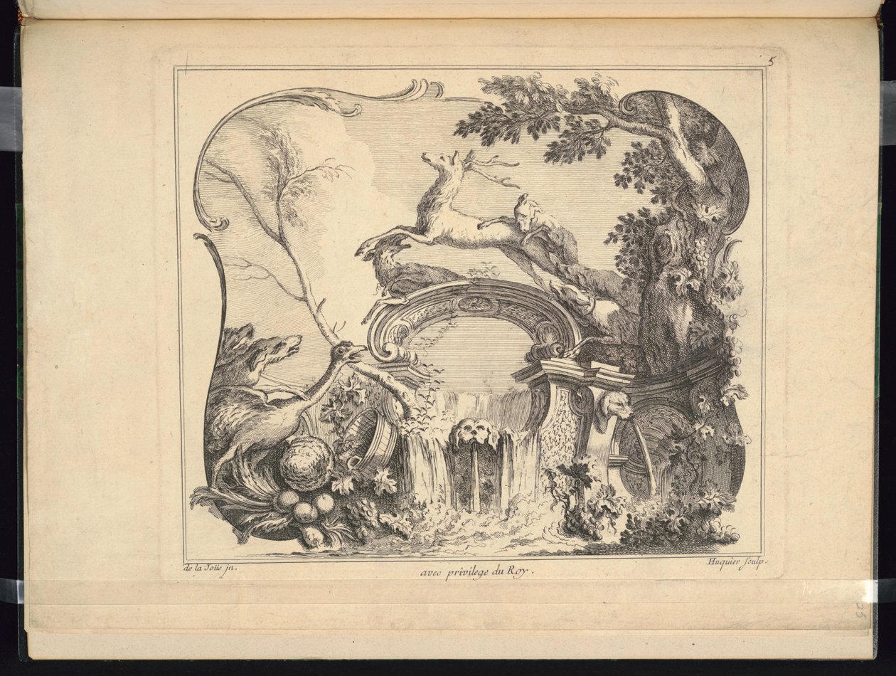 Projeto para Cartouche Formando uma Ponte (Horizontal) de Jacques de Lajoüe