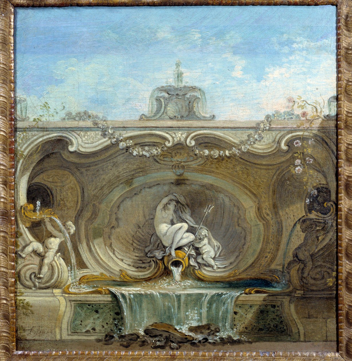 O jardim da fonte. Pintura de Jacques De Lajoue (1686 - 1761) de Jacques de Lajoüe