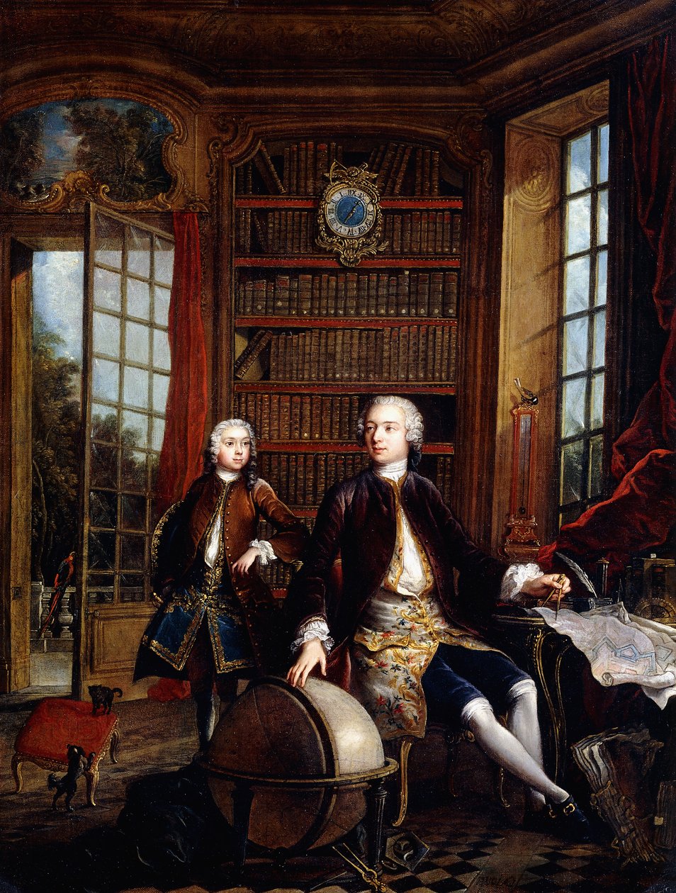 Retrato do Filho do Artista com seu Professor, considerado o Artista Jean Baptiste de Courtonne, o Jovem, em uma Biblioteca, de Jacques de Lajoüe