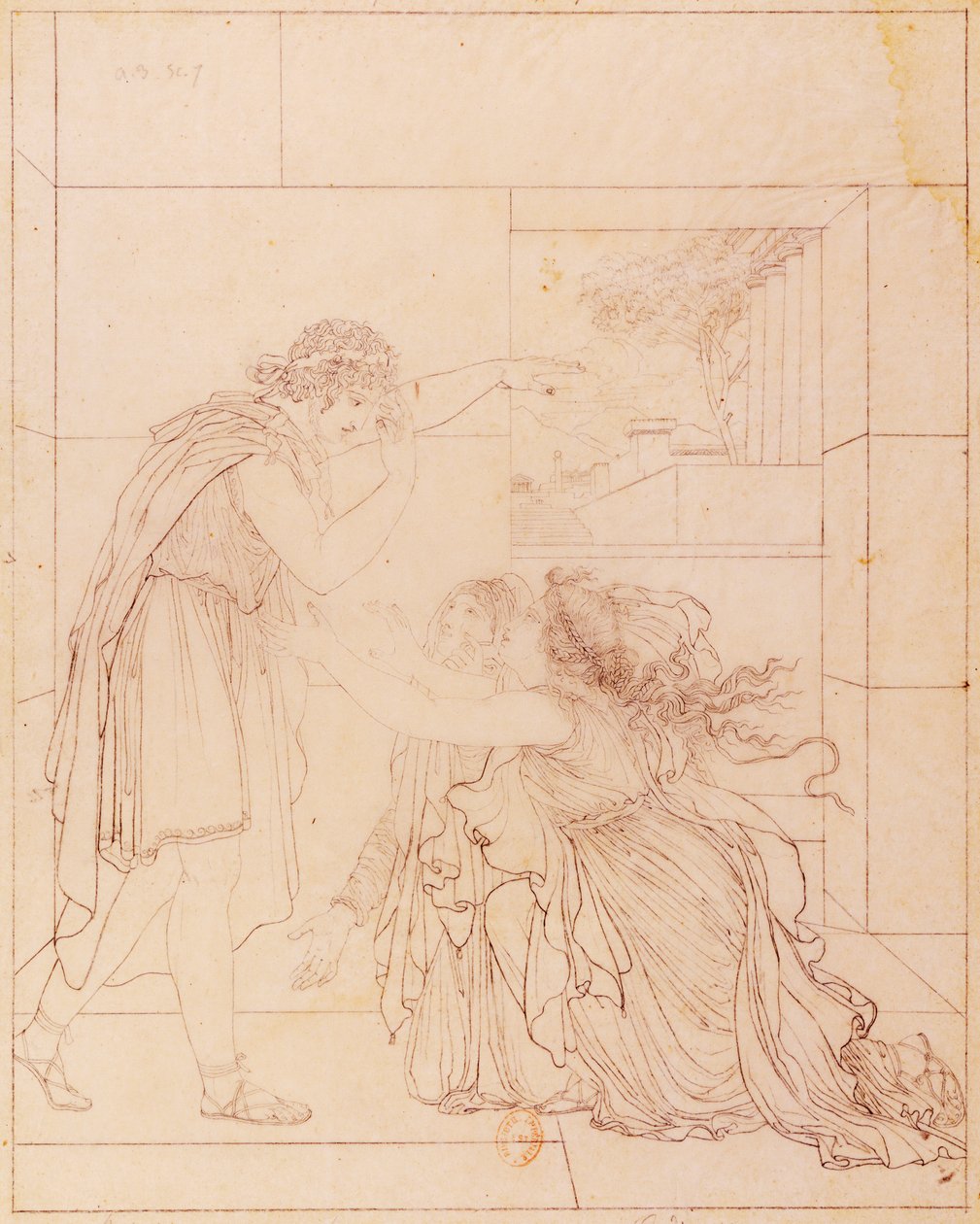 Andromaque aos pés de Pirro, ilustração para Andromaque de Jean Racine (1639-1699), por Jacques de Seve (1742-1788), desenho de Jacques de Seve