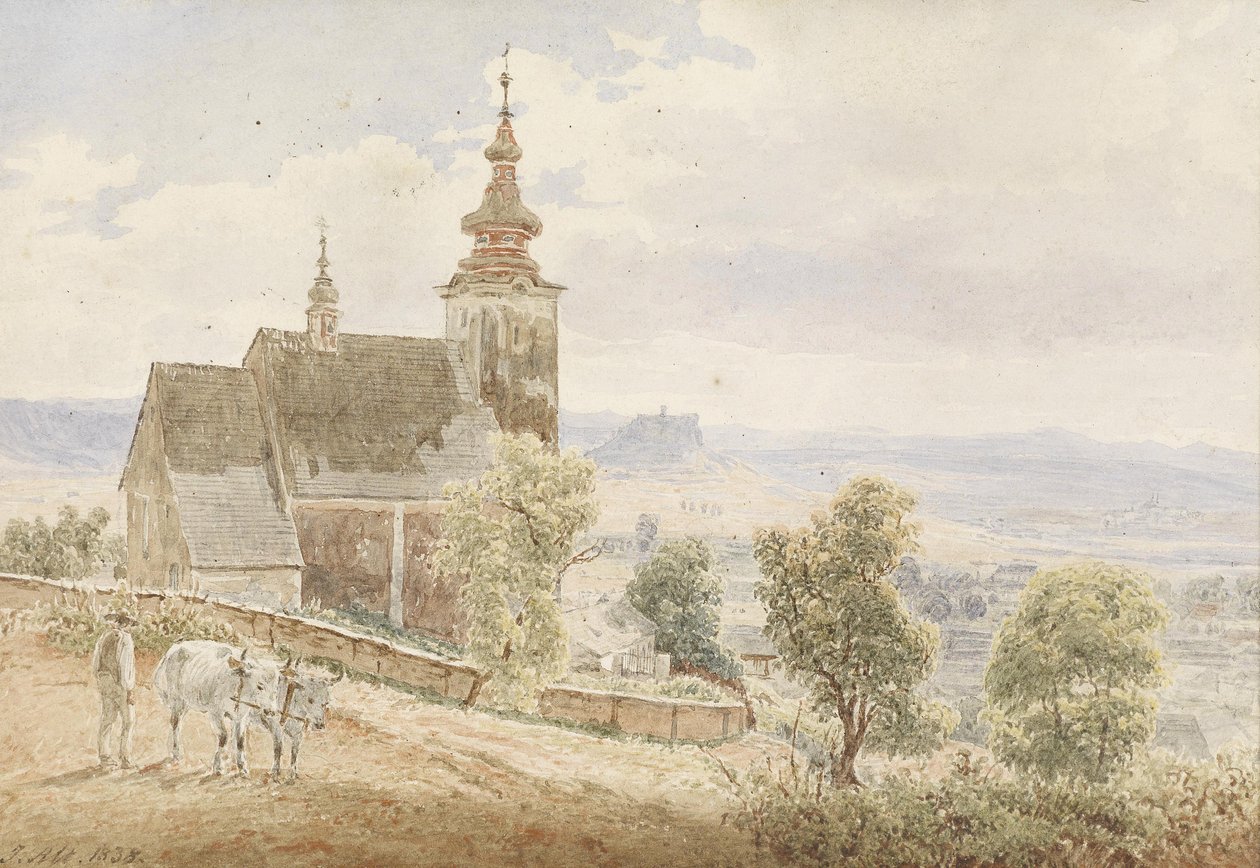 Vista do Castelo Spis na Eslováquia, em frente ao adro e ao capítulo da catedral de Jakob Alt