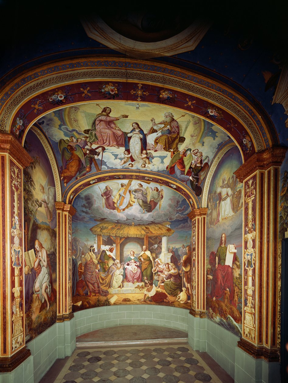 A Natividade, ladeada por Santa Maria Madalena e São João Evangelista, c.1842 de Jakob Goetzenberger