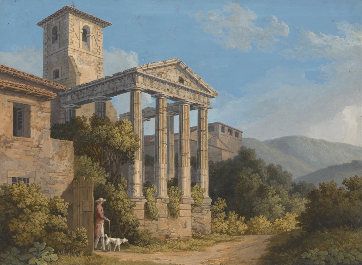 O Templo de Hércules em Cori perto de Velletri de Jakob Philipp Hackert