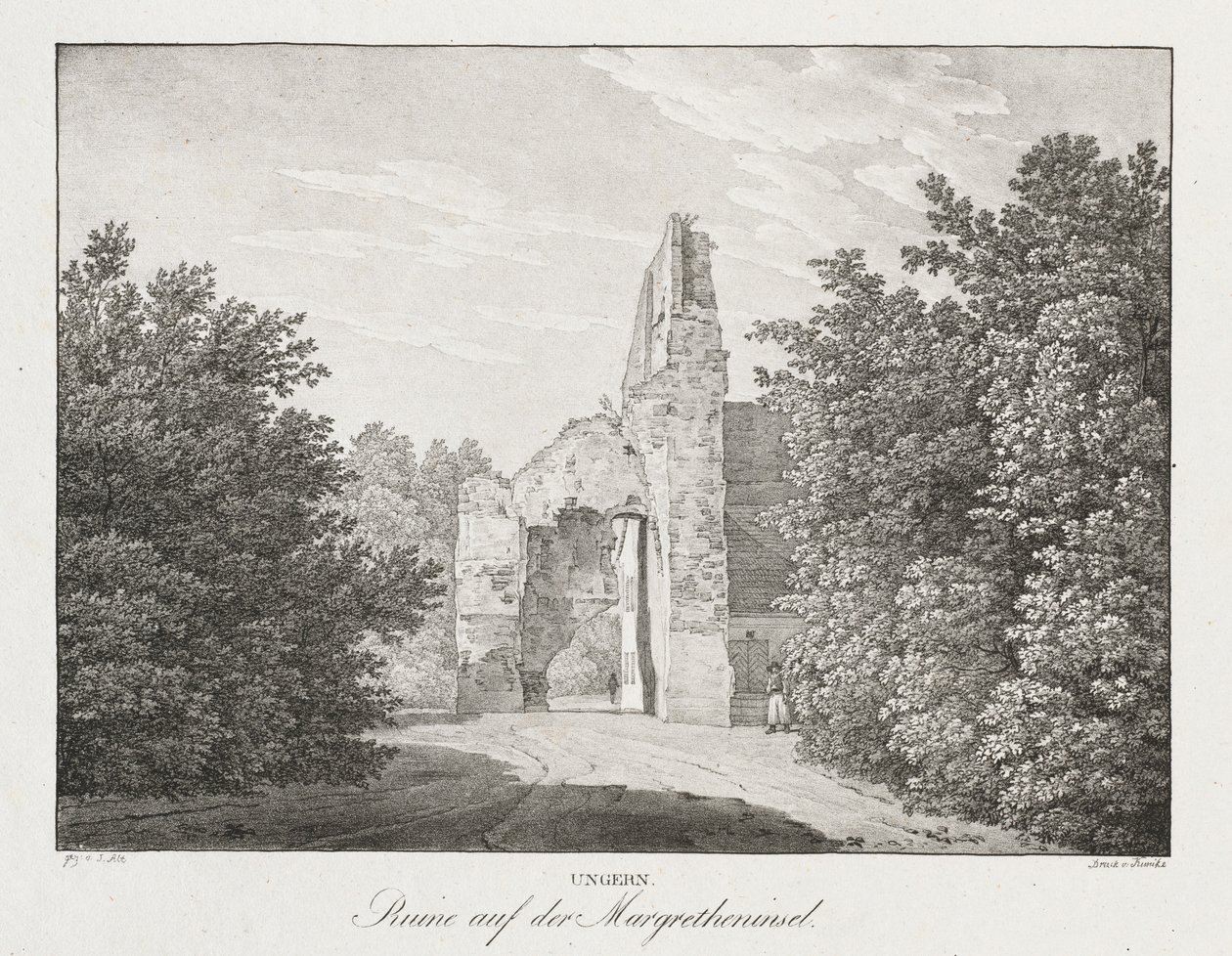 Ungern, ruínas em Margretheninsel. de Jakob Alt