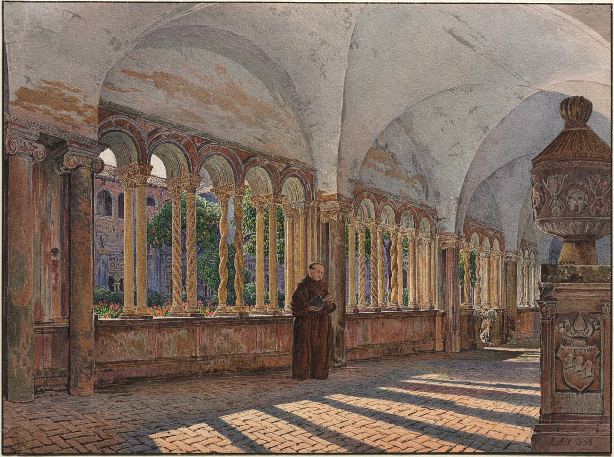 Vista do claustro de San Giovanni em Laterano, Roma, 1836. de Jakob Alt