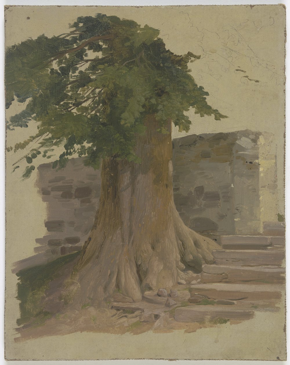 Árvore velha junto a um trecho de muro de Jakob Becker