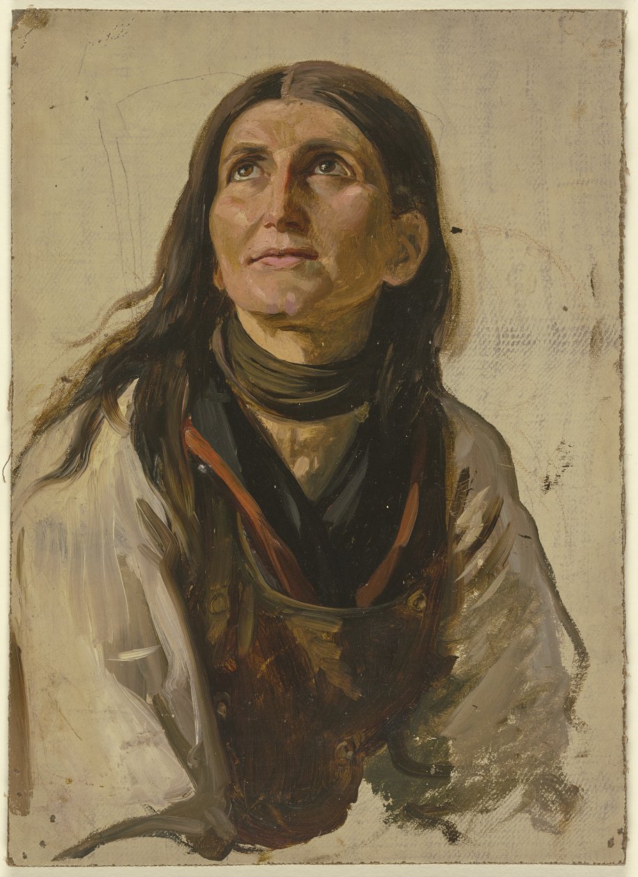 Retrato de uma camponesa sorridente com o cabelo solto de Jakob Becker