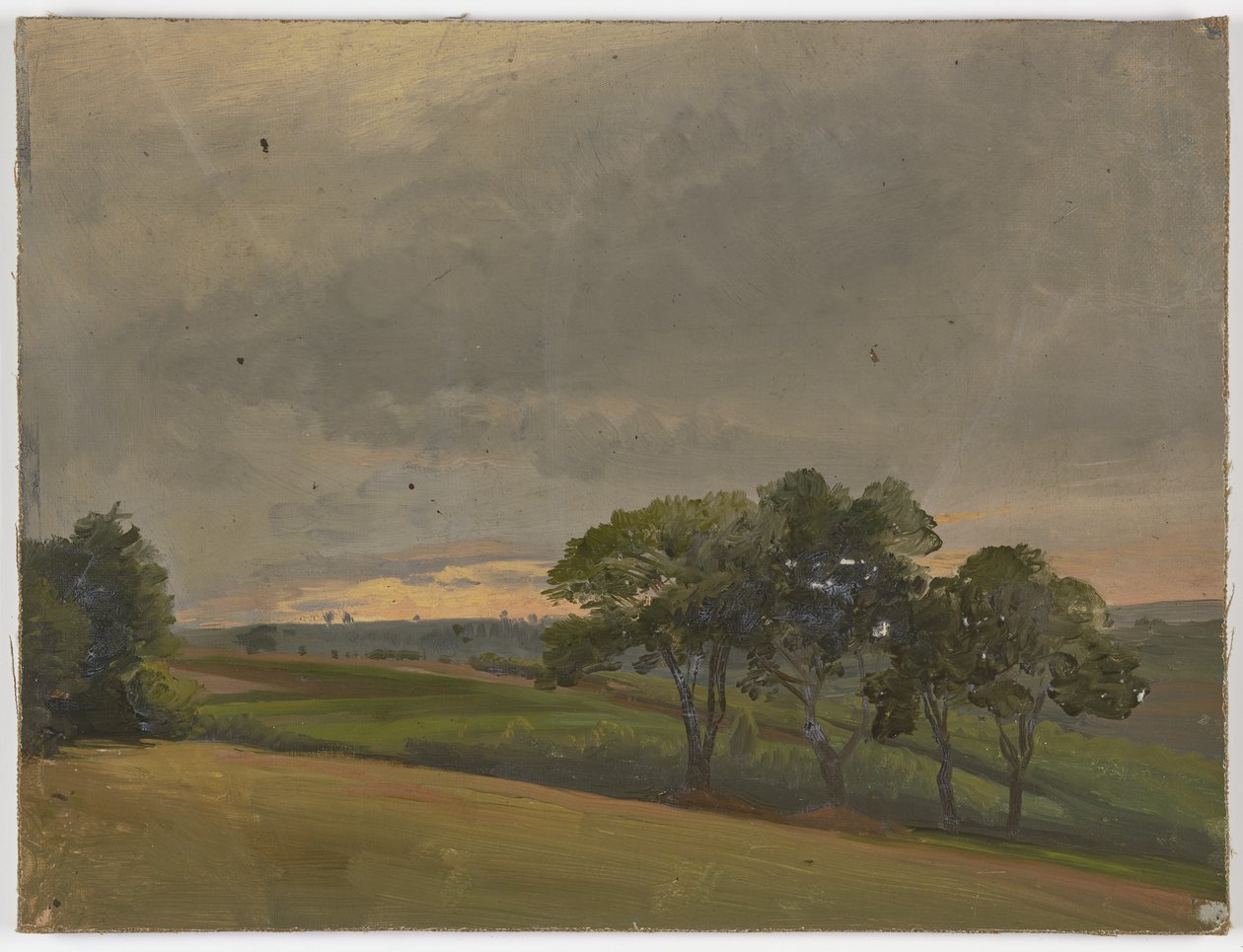 Prado ao entardecer com árvores de Jakob Becker
