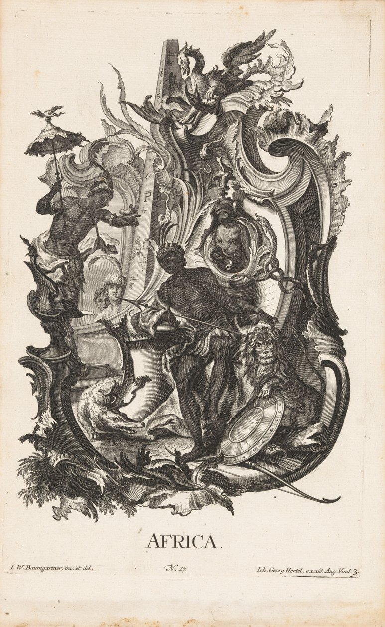 Rocaille com a personificação do continente africano
África (título sobre o objecto)
Os quatro continentes (título da série) de Jakob Gottlieb Thelott
