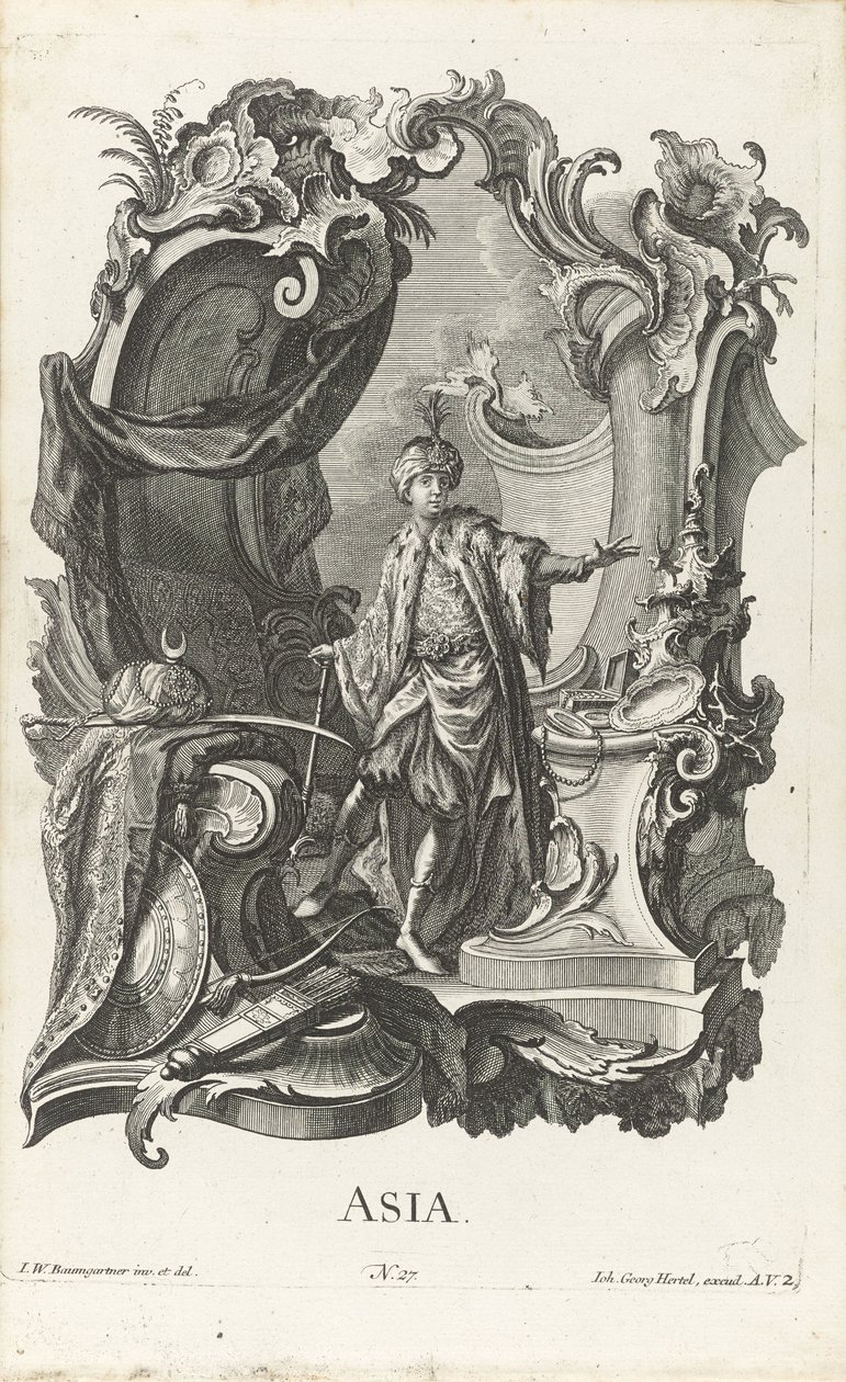 Miçangas com a personificação do continente da Ásia Ásia (título no objeto) Os quatro continentes (título da série) de Jakob Gottlieb Thelott