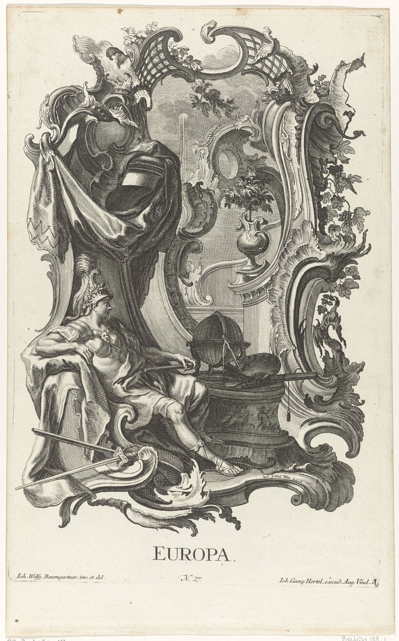 Rocaille com a personificação do continente europeu Europa (título no objeto) Os quatro continentes (título da série) de Jakob Gottlieb Thelott