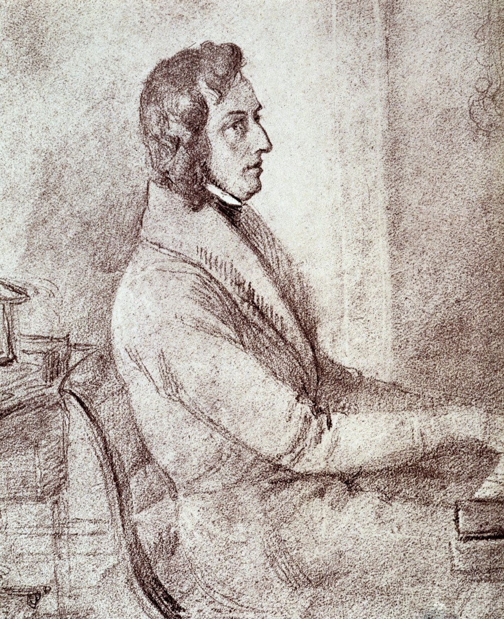 Retrato de Frederick Chopin (1810-1849), compositor polaco. - desenho de Gotzenberger de Jakob Götzenberger