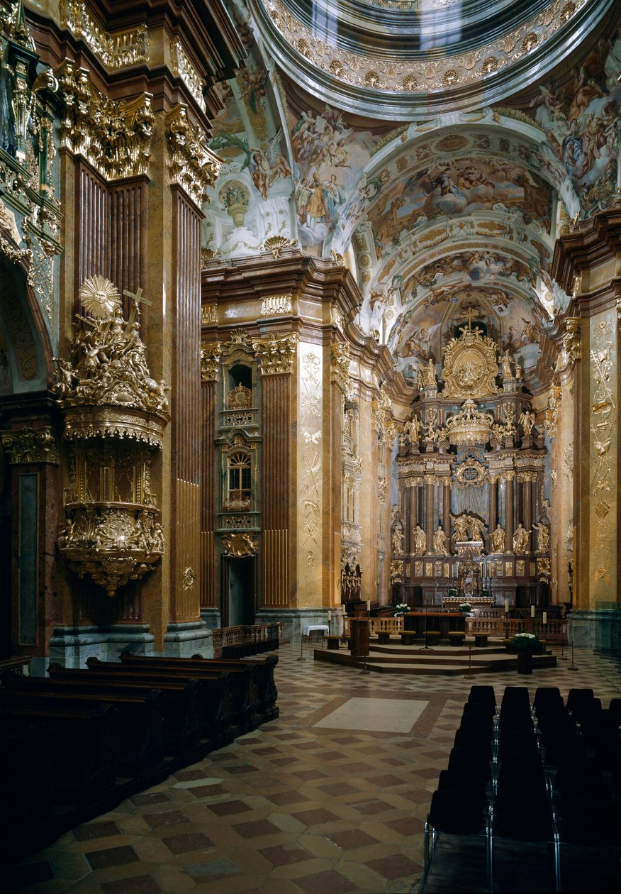 Vista interna da Igreja Beneditina de Melk projetada pelo arquiteto Jakob Prandtauer (1660-1726), afrescos de Johann Michael Rottmayr (1656-1730). Melk, Áustria de Jakob Prandtauer