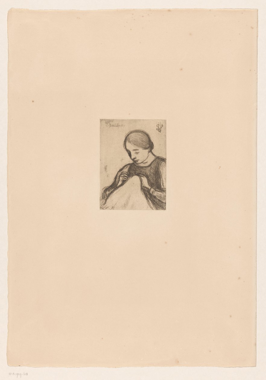 Retrato de Malvina Dedeyn com trabalhos manuais de Jakob Smits