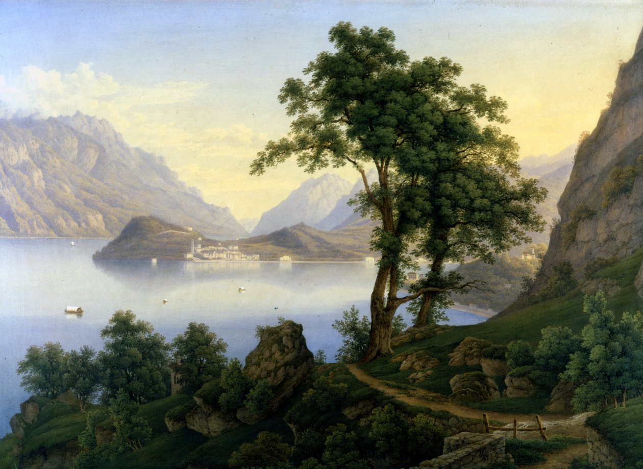 Vista de Bellagio no Lago Como. Século XIX. Pintura de Jacob Suter. de Jakob Suter