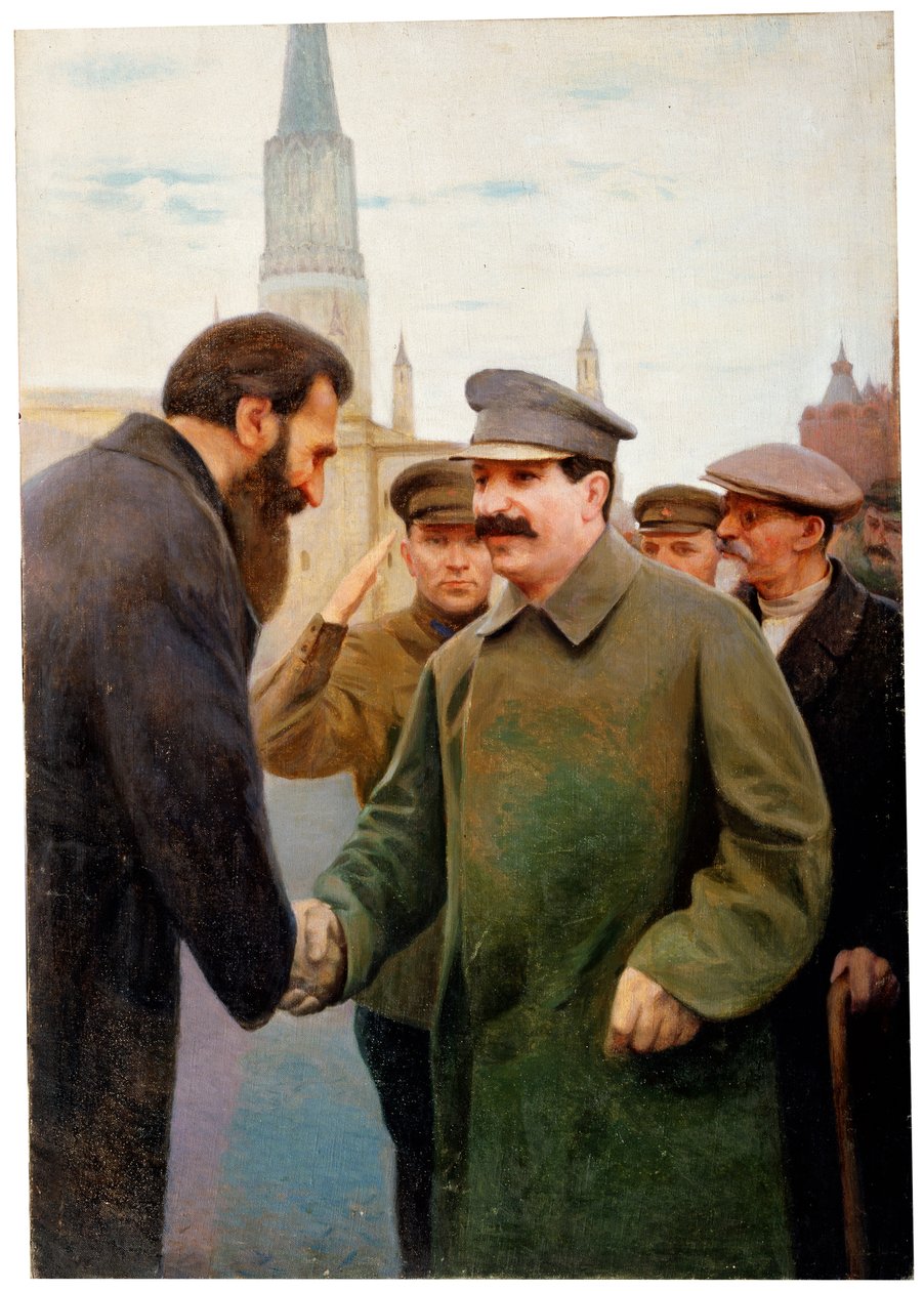 Josef Stalin e o geofísico Otto Y Schmidt, década de 1930 de Jakov Kalinichenko