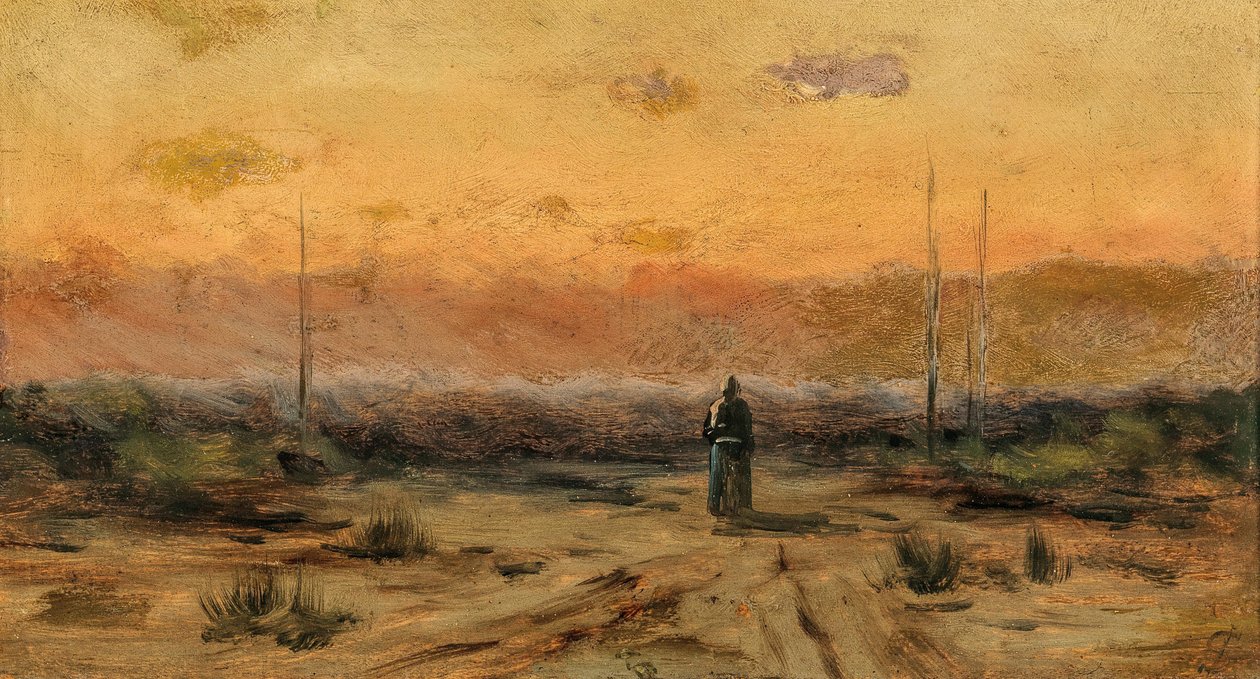 Mulher à beira-mar ao nascer do sol. de Jakub Schikaneder