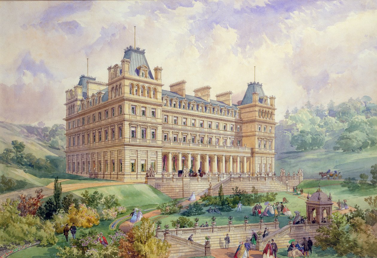 Vista de um hotel proposto, Tunbridge Wells (wc, caneta e tinta) de George Murray