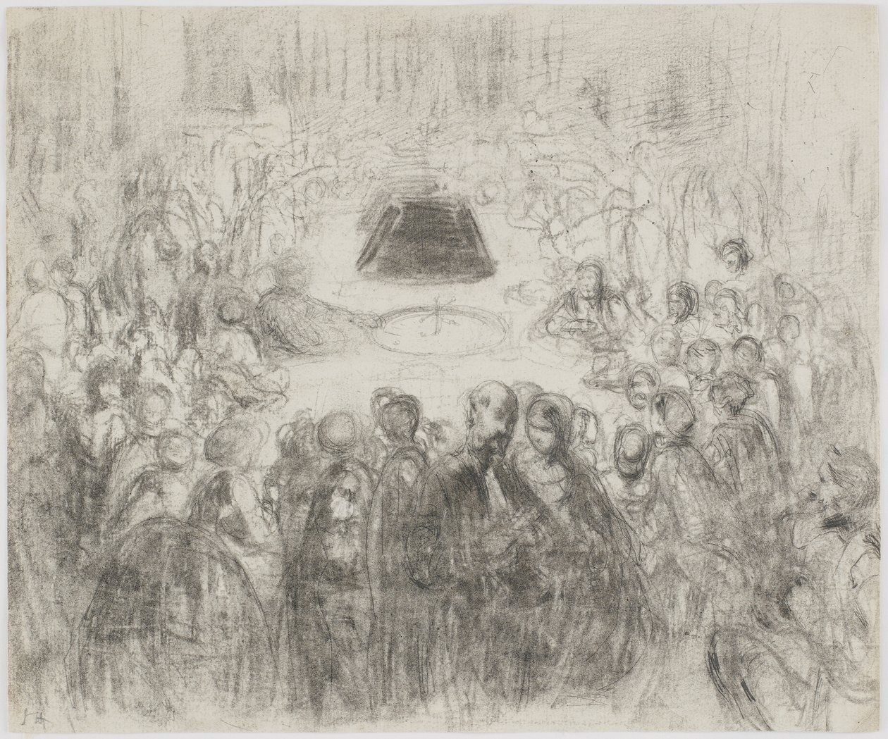 Uma sala de jogo em Baden-Baden, 1858 (lápis e carvão sobre papel branco) de James Abbott McNeill Whistler