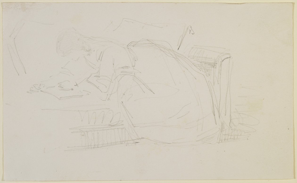 Uma menina reclinada em um sofá, lendo, 1858-60 (lápis em papel de seda branco) de James Abbott McNeill Whistler